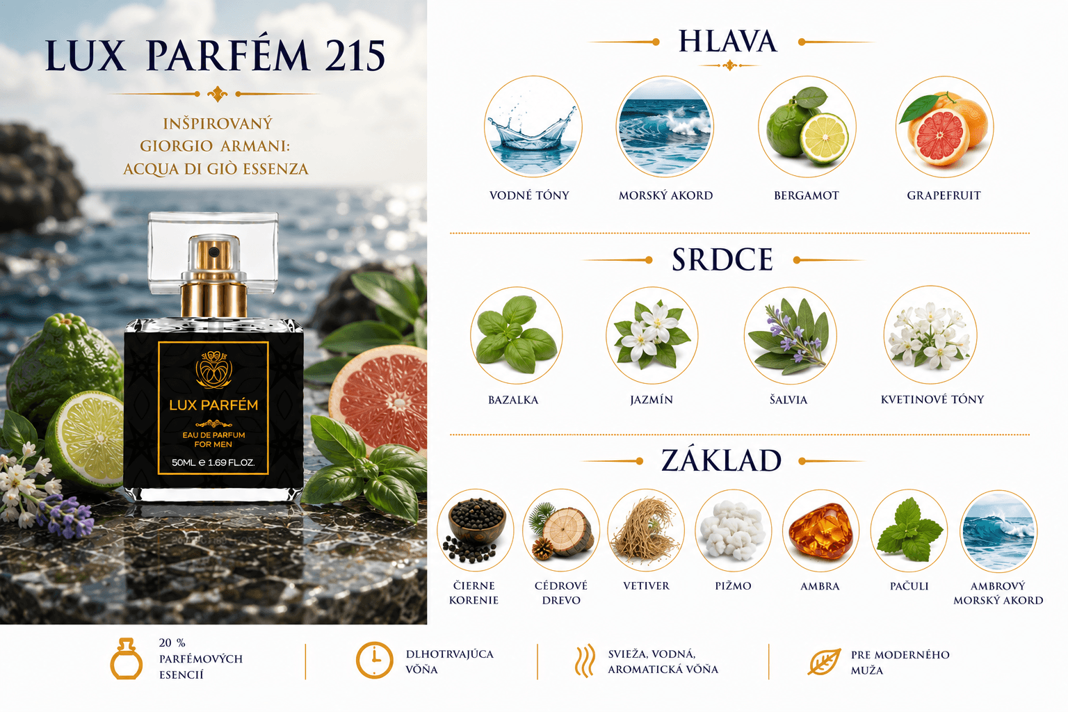 Lux Parfém 215 – Inšpirovaný Giorgio Armani: Acqua di Giò Essenza